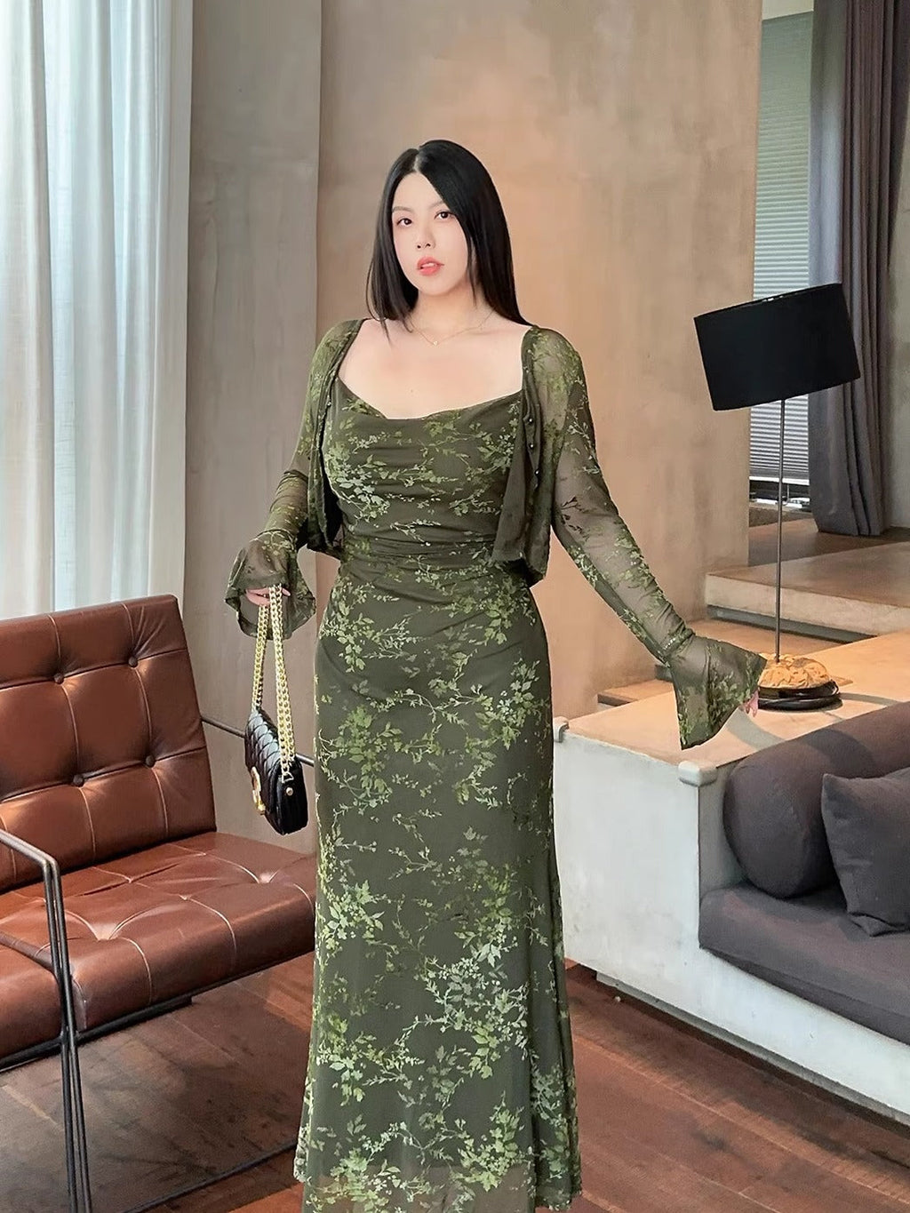 Velvet Two-piece Slip Dress Set · Plus-size Dress + Light Cardigan