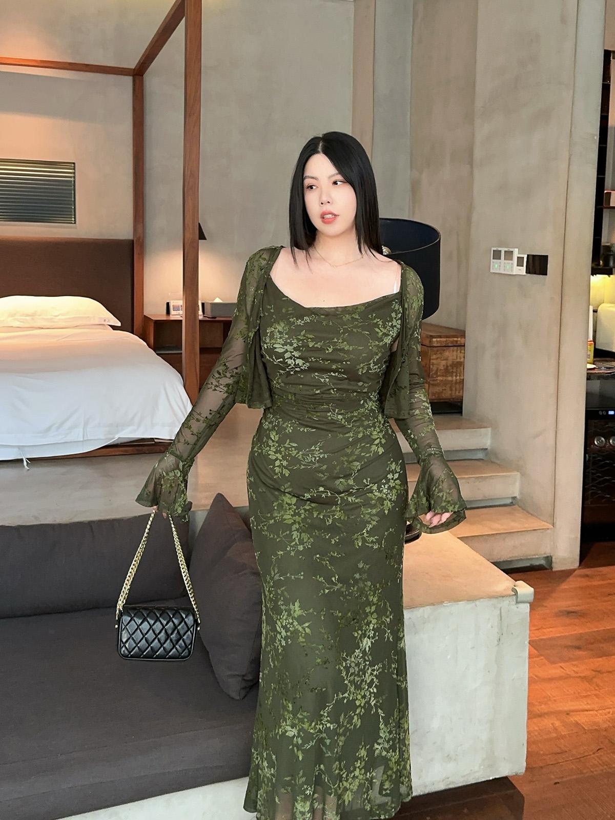 Velvet Two-piece Slip Dress Set · Plus-size Dress + Light Cardigan