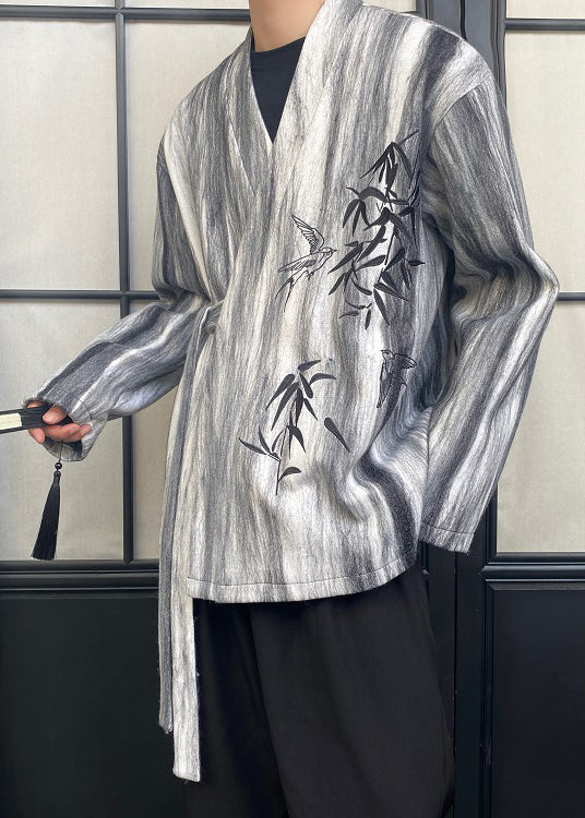 Grey Tie Dye Lace Up Coats Fall Ro025