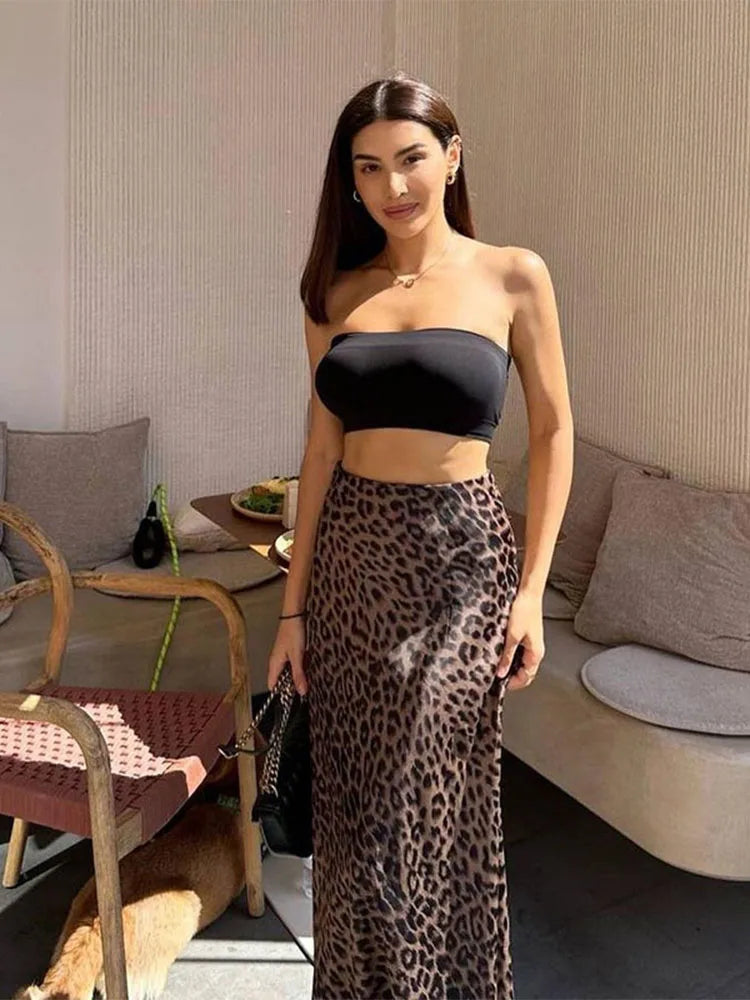 Leopard Print Trumpet Skirts Female Street High Waist Long Skirt Spring Office Slim Zipper Skirts