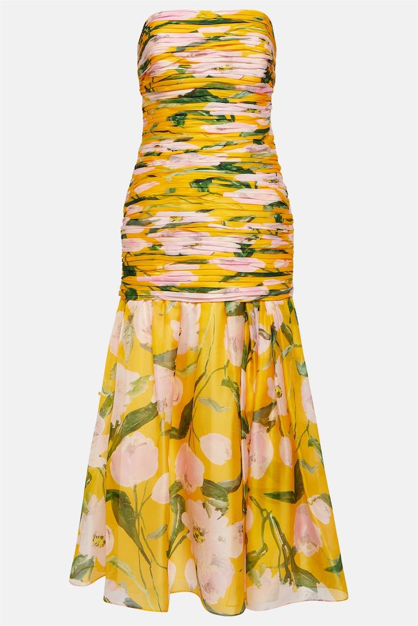 Ruched Strapless Midi Dress