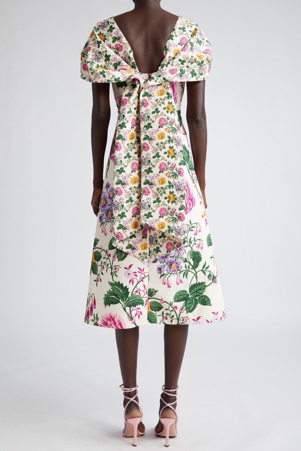 Bow Draped Short Sleeve Midi Dress