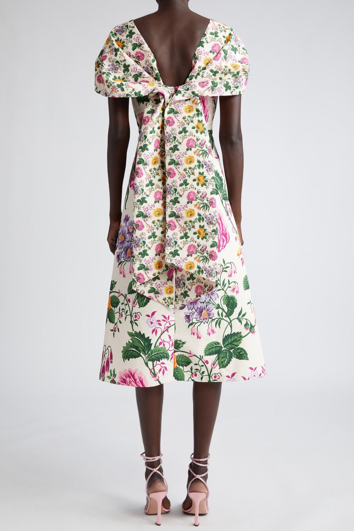 Bow Draped Short Sleeve Midi Dress