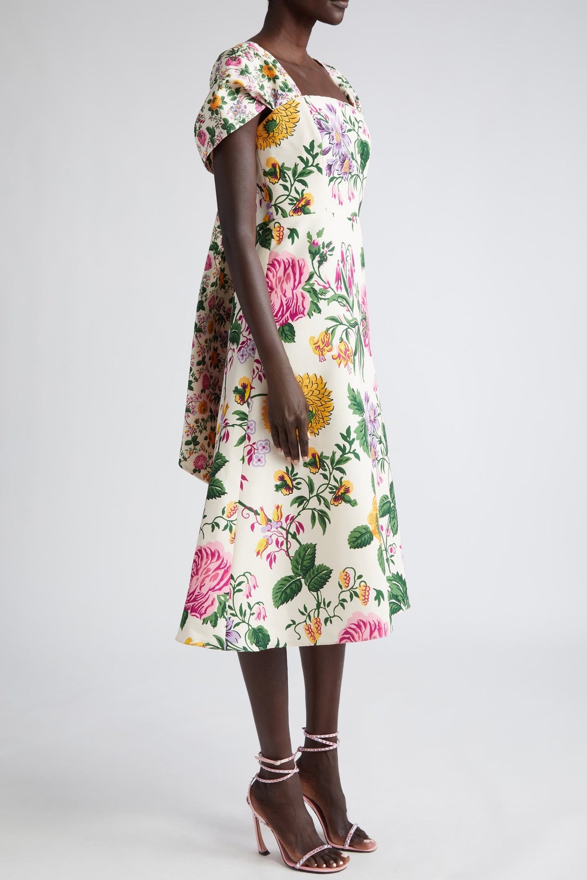 Bow Draped Short Sleeve Midi Dress