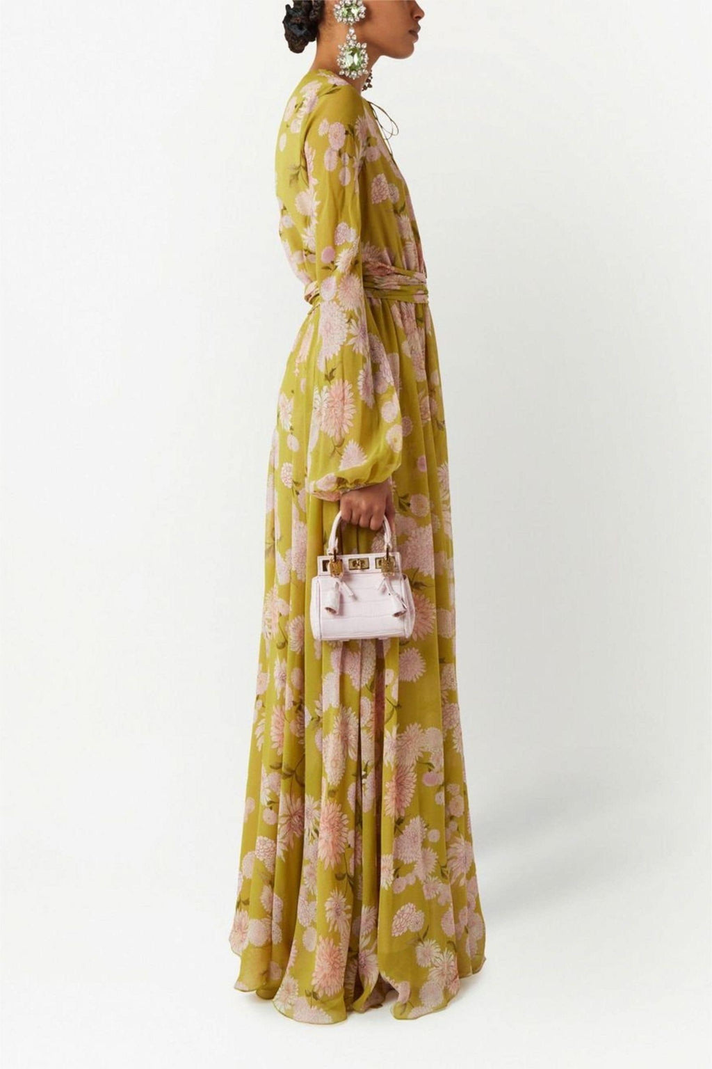 Lace Up Puff Sleeve Maxi Dress