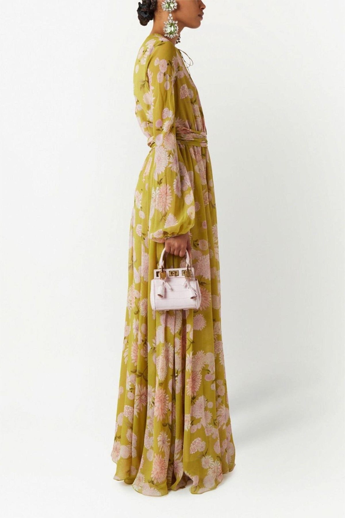 Lace Up Puff Sleeve Maxi Dress