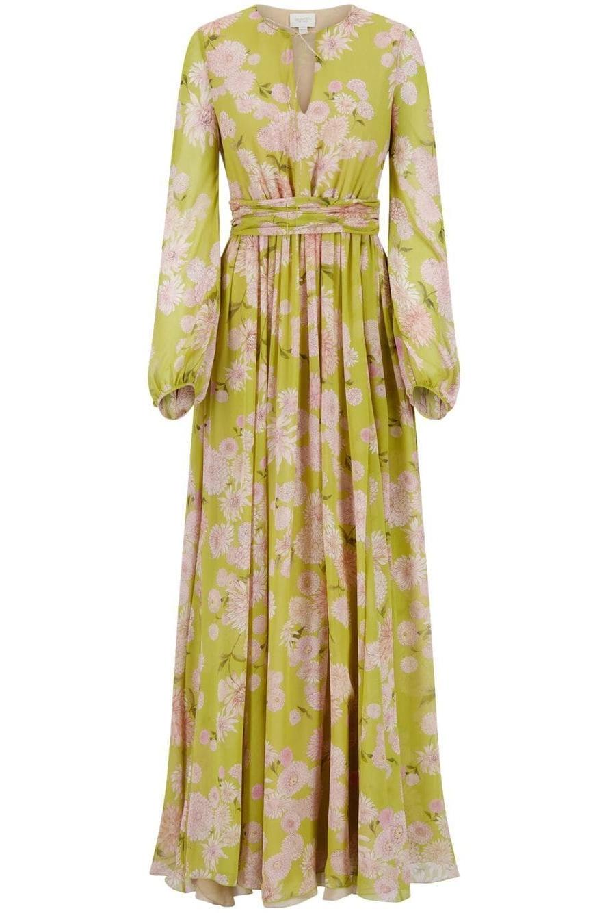 Lace Up Puff Sleeve Maxi Dress
