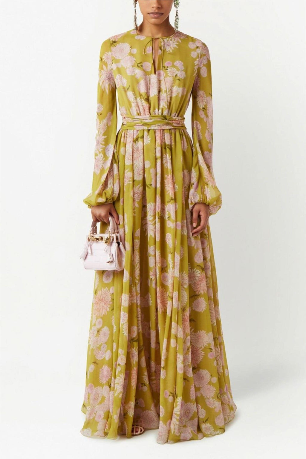 Lace Up Puff Sleeve Maxi Dress