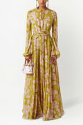 Lace Up Puff Sleeve Maxi Dress