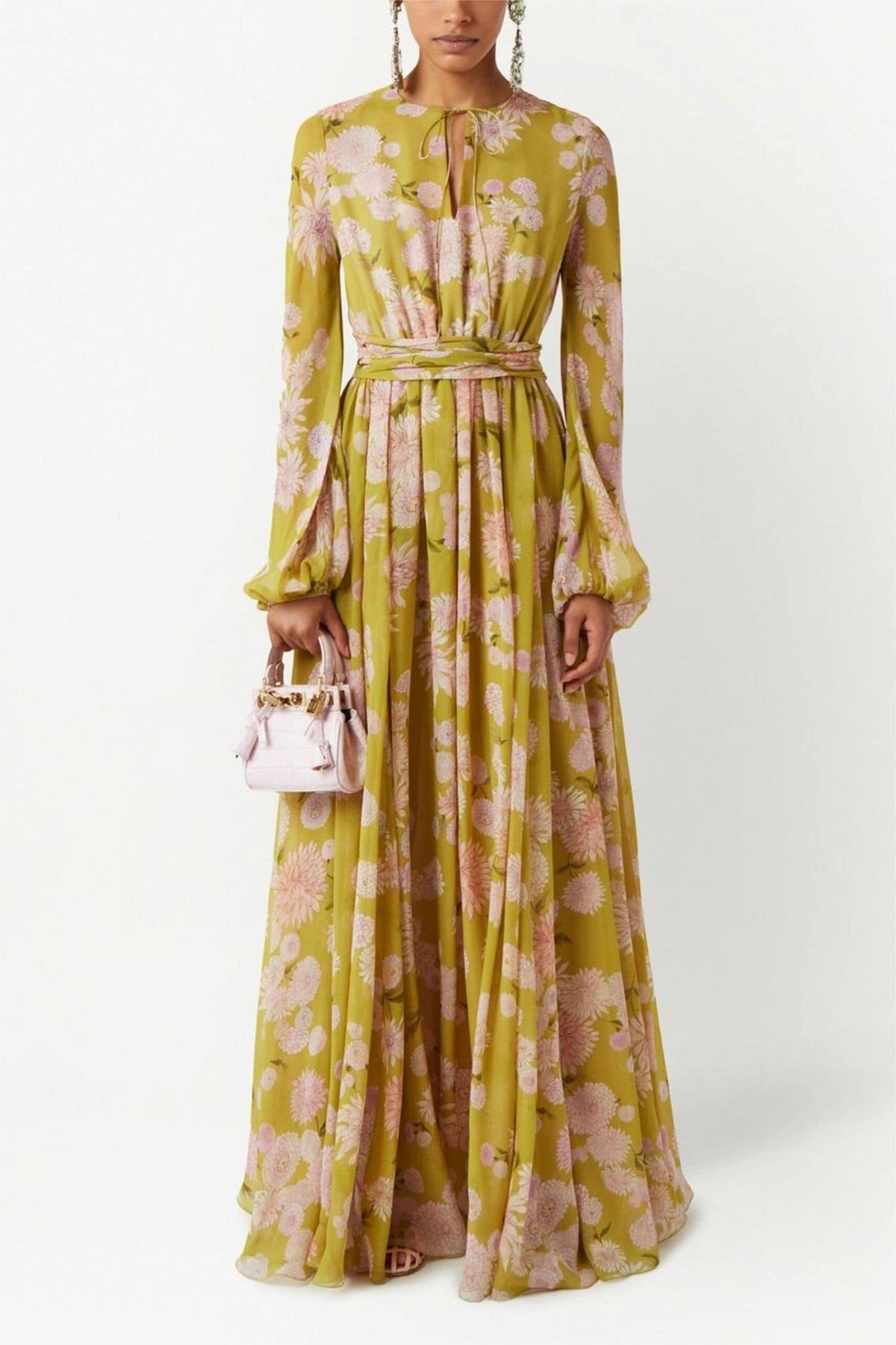 Lace Up Puff Sleeve Maxi Dress