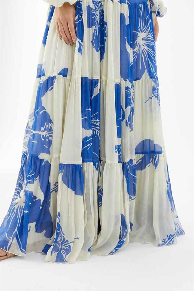 Print Long Sleeve V-neck Maxi Dress
