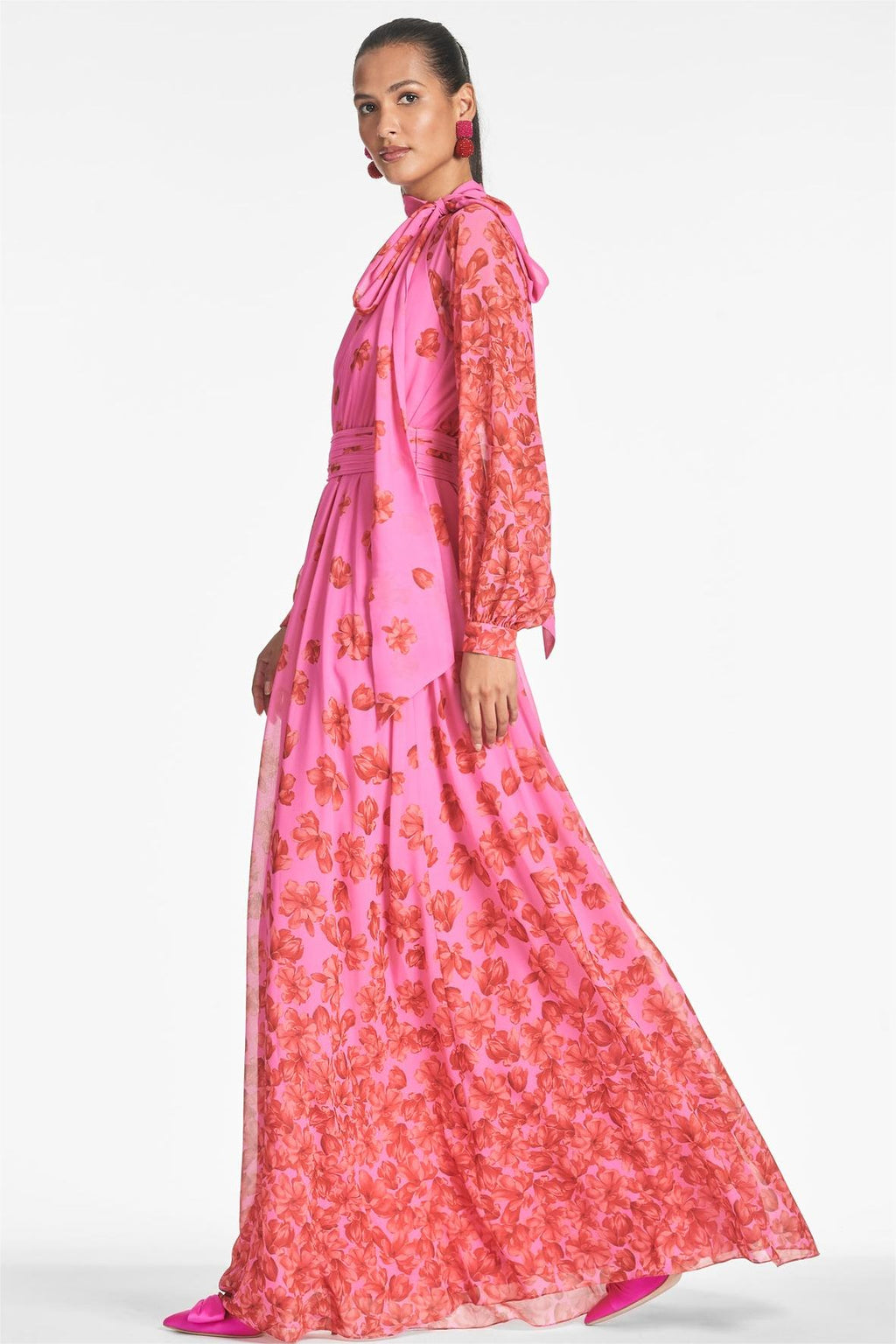 Lantern Sleeve Lace Up Maxi Dress