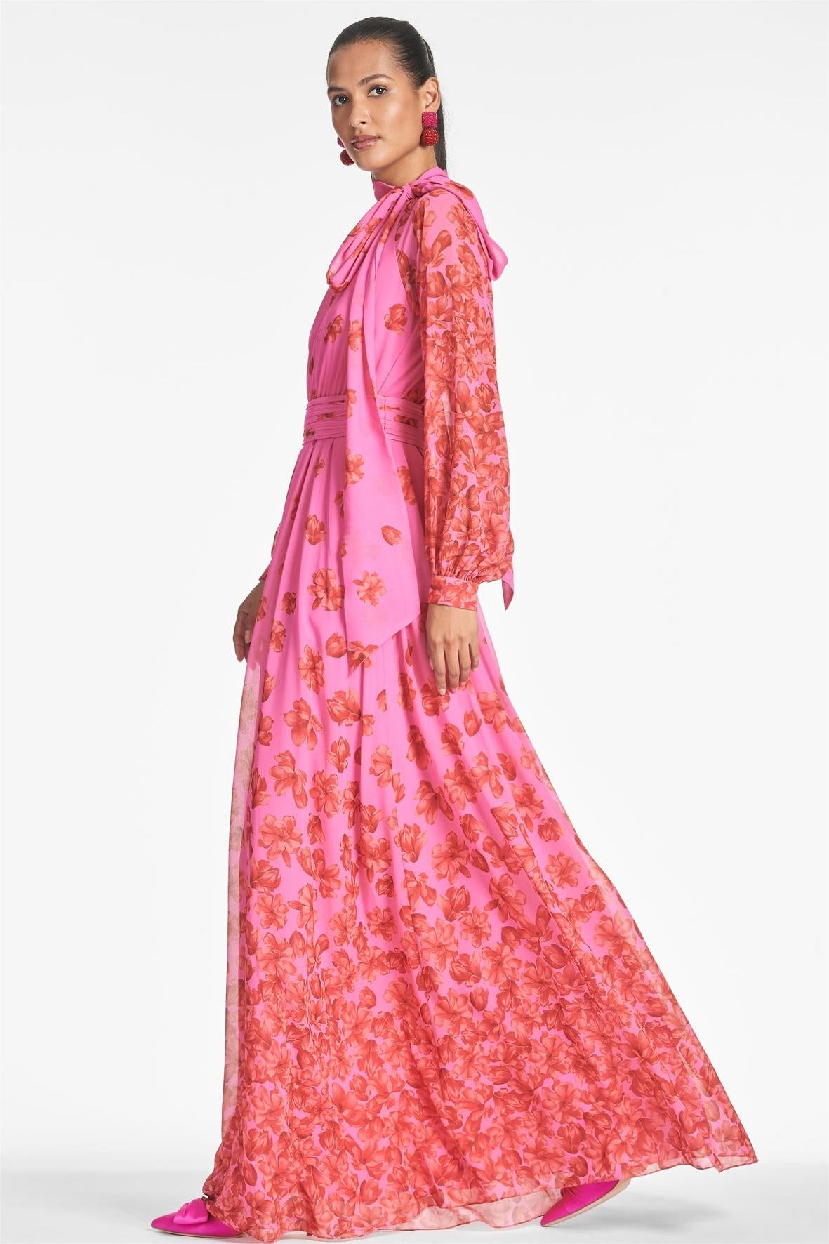 Lantern Sleeve Lace Up Maxi Dress