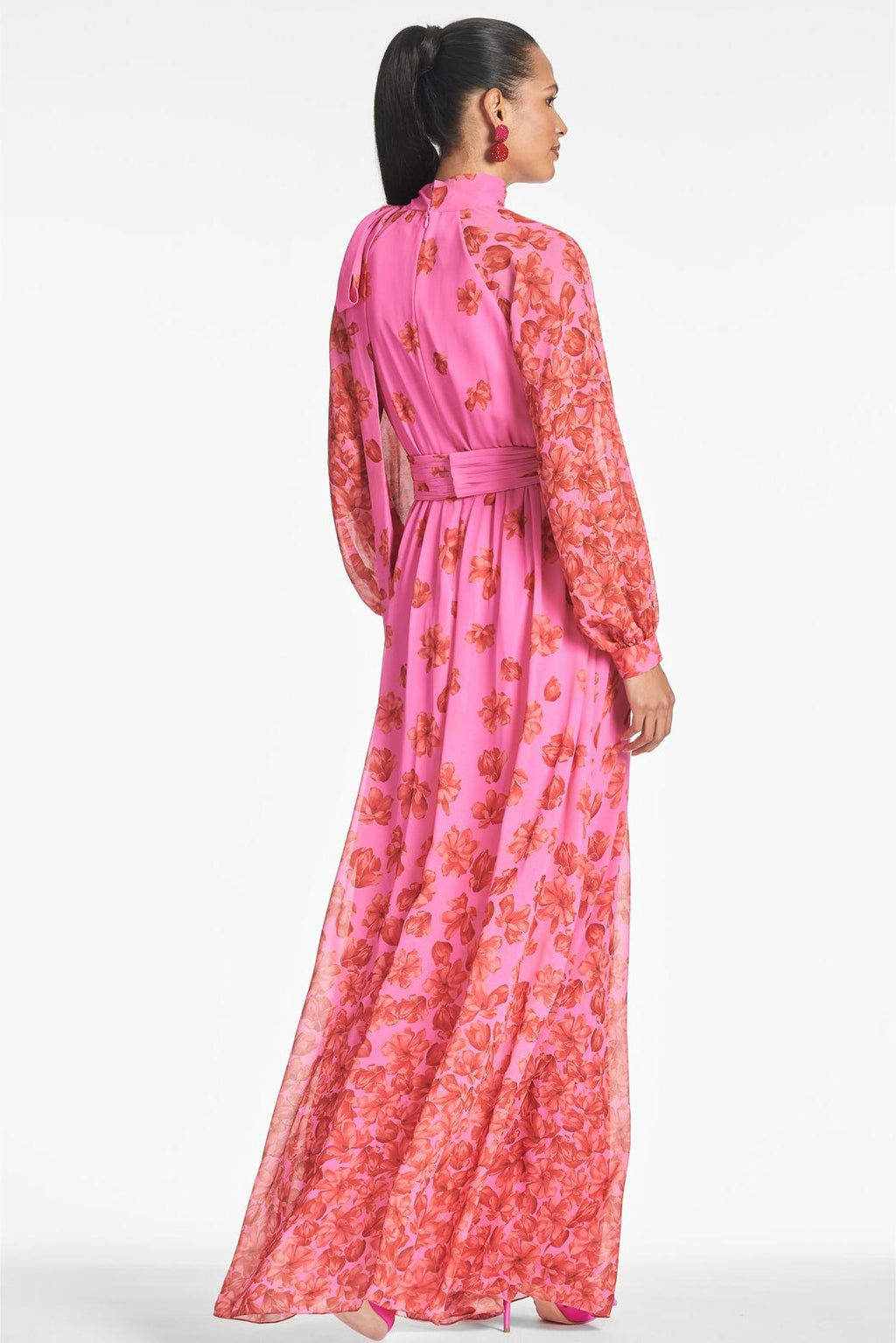 Lantern Sleeve Lace Up Maxi Dress