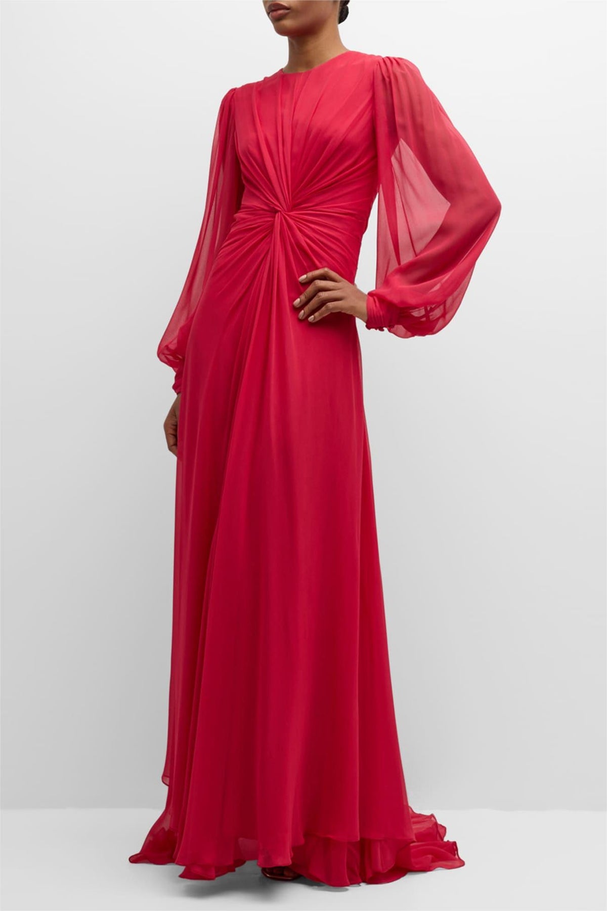Knotted Lantern Sleeve Maxi Dress