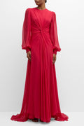 Knotted Lantern Sleeve Maxi Dress