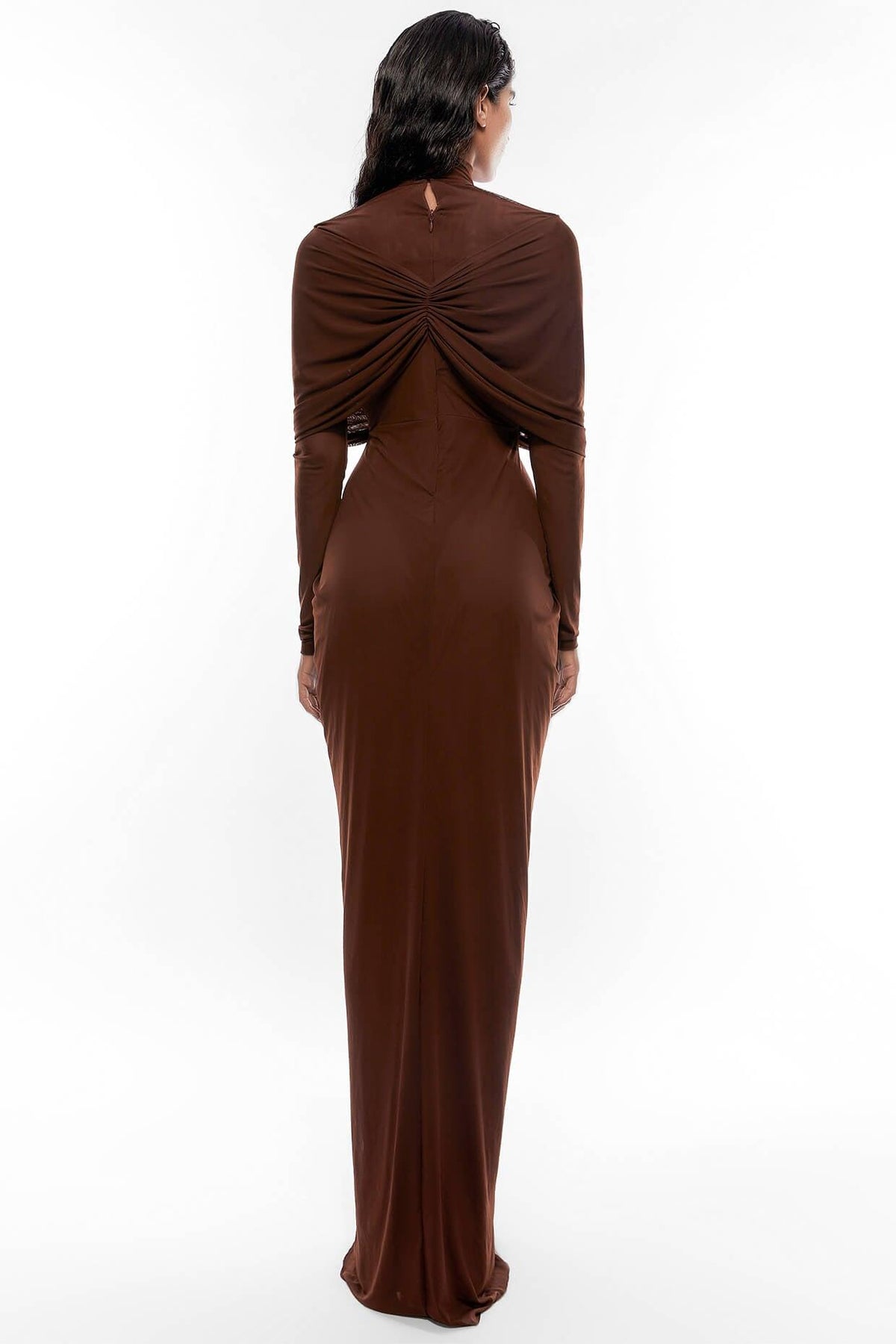 Jersey Ruched Long Sleeve Maxi Dress