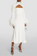 Feather High Neck Midi Dress