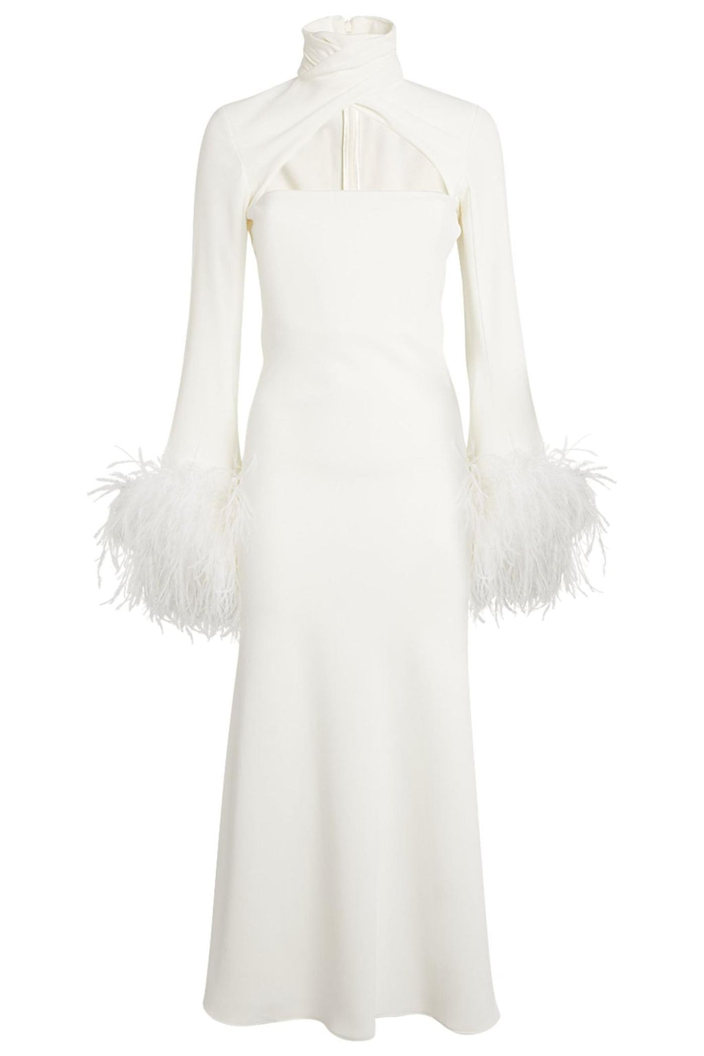 Feather High Neck Midi Dress