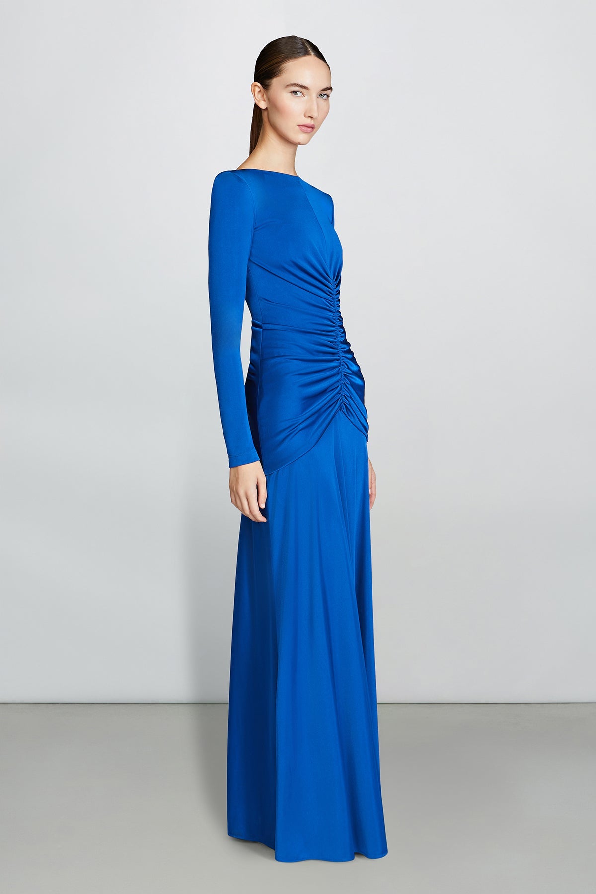 Gathered Boat Neck Midi Dress
