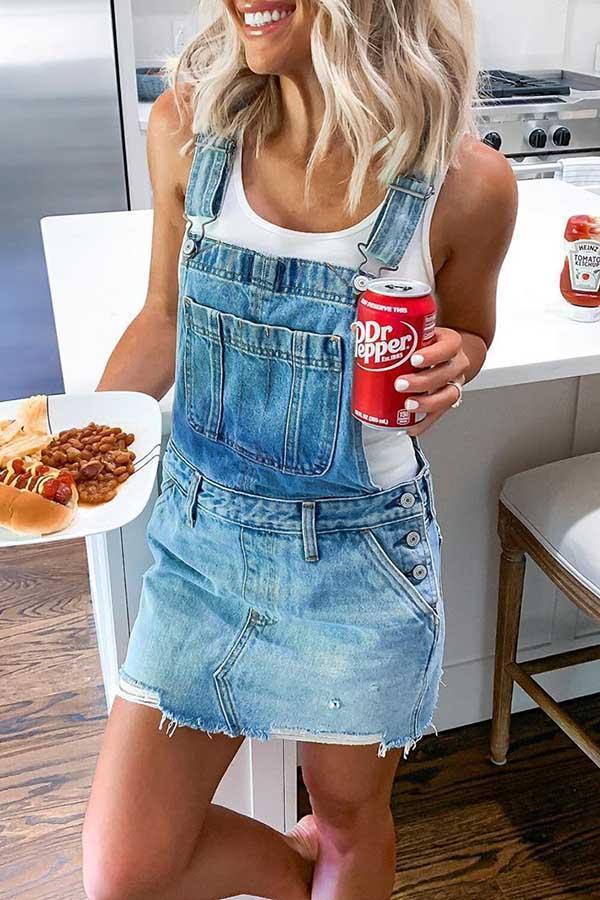 Blue Denim Overall Mini Dress