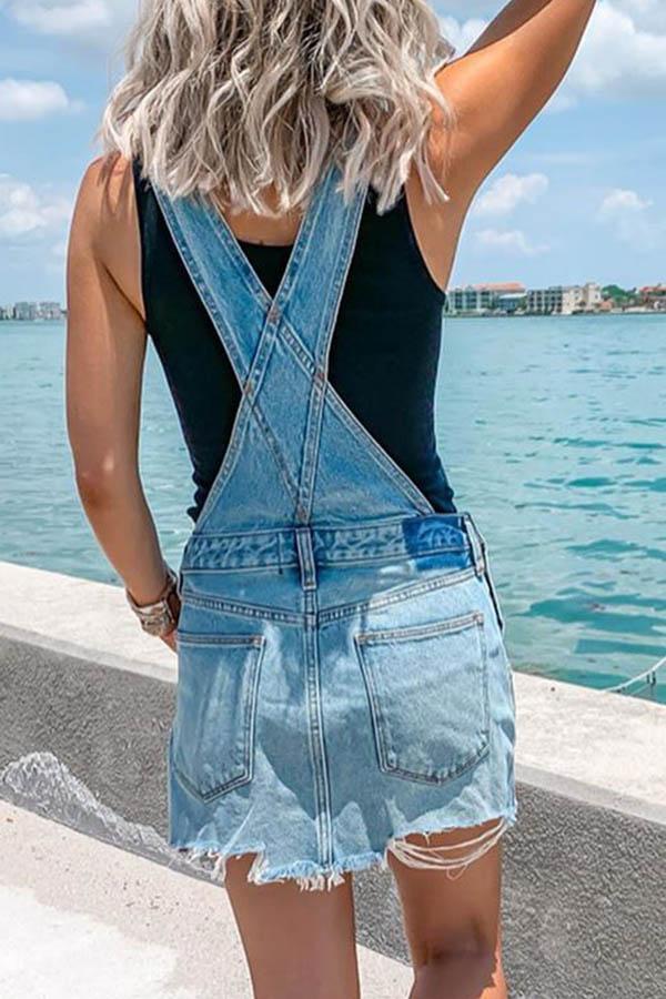 Blue Denim Overall Mini Dress