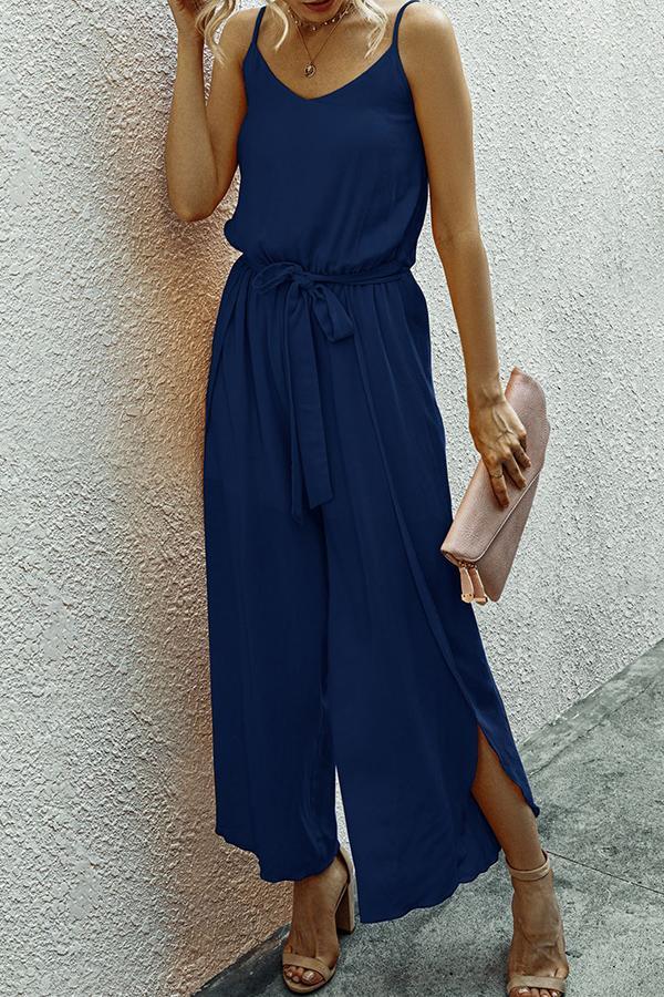V-neck Strap Wide Leg Jumpsuit