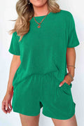 Wavy Stripe Short Sleeve Shorts Two-piece Set