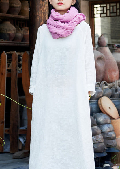 White O-neck Maxi Dresses Long Sleeve Ly1954