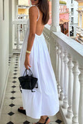 White V Neck Backless Cami Midi Dress
