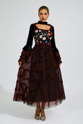 Whitehead Red Mesh Sequins Midi Dress
