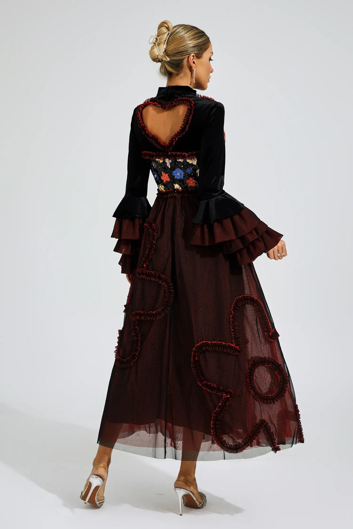 Whitehead Red Mesh Sequins Midi Dress