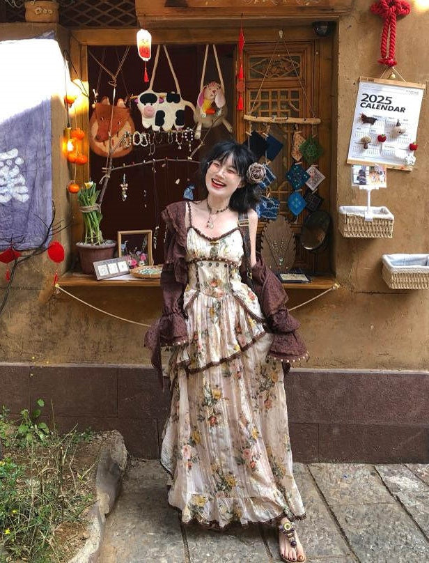 Wild Rose Set Asymmetrical Cotton-rayon Maxi Skirt + Flowy Cardigan Style