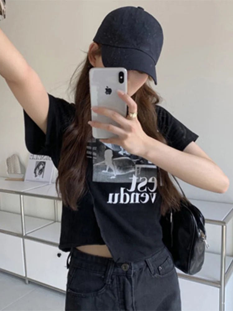 Woman T-shirts Summer Short Sleeve T Shirt Graphic Tee Tops Korean Style Tshirt Femme Y2k Clothes