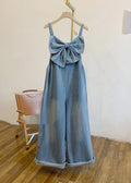Patchwork Bow Denim Summer Blue Jumpsuits