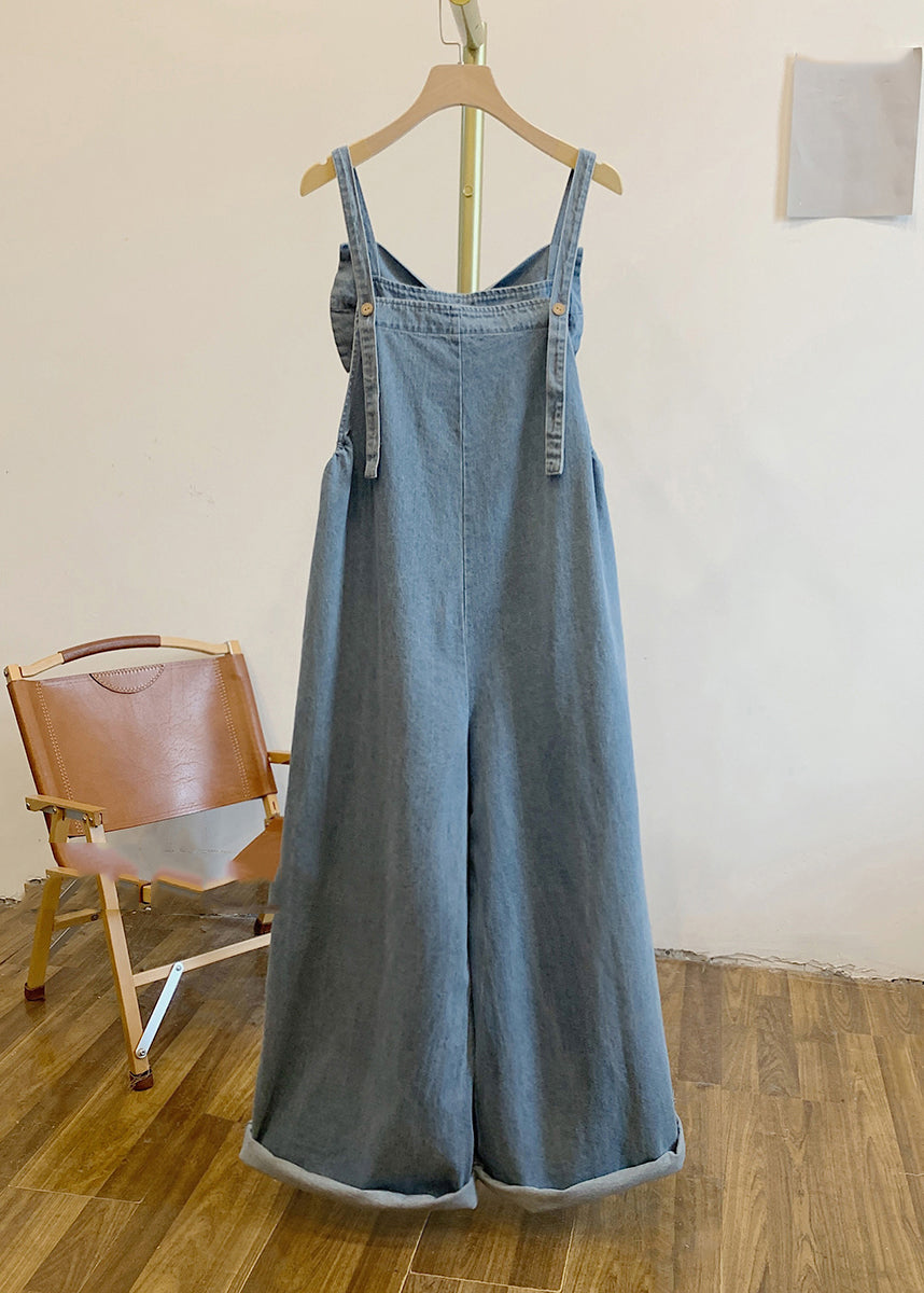 Patchwork Bow Denim Summer Blue Jumpsuits