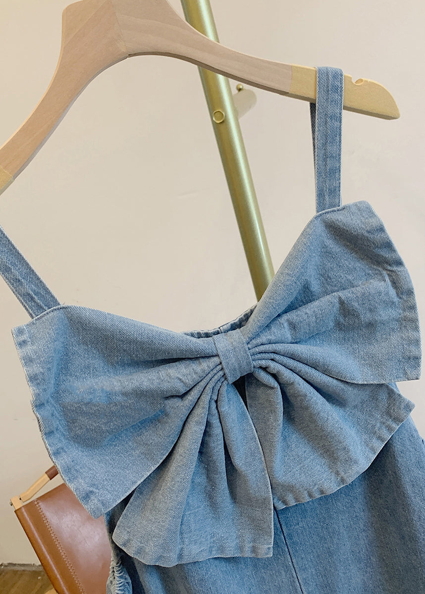 Patchwork Bow Denim Summer Blue Jumpsuits