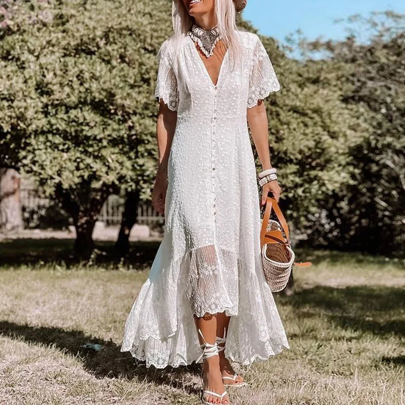 Spaghetti Strap Lace Beach Maxi Dress