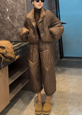 Coffee Button Coat and Crop Pants Cotton Filled Two Pieces Set Spring Yw027