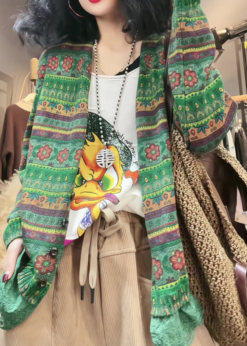 Green V Neck Cozy Knit Cardigan Fall Wq039