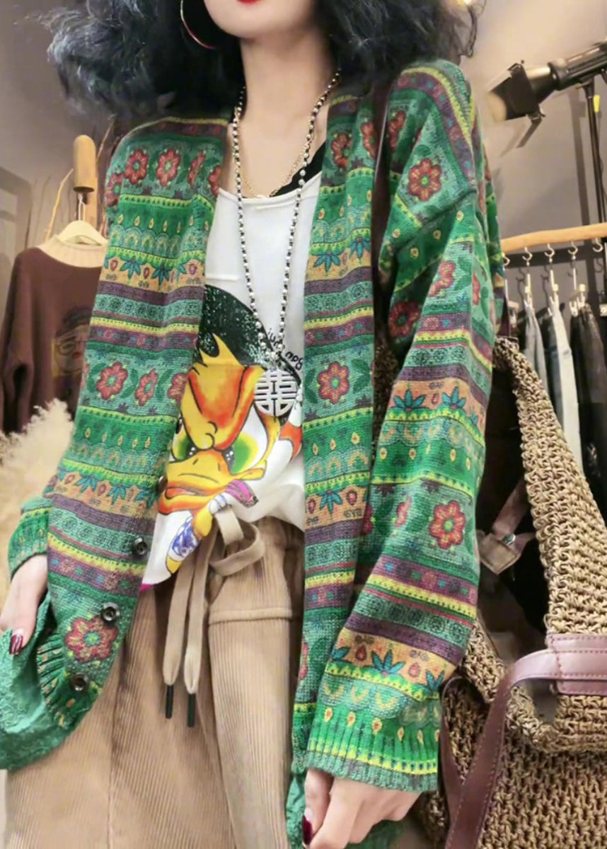 Green V Neck Cozy Knit Cardigan Fall Wq039