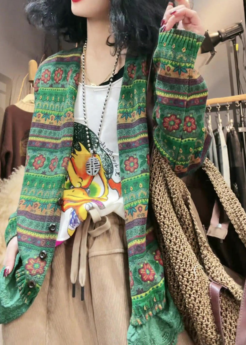Green V Neck Cozy Knit Cardigan Fall Wq039