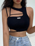 Hollow Out Black Y2k Tees Sleeveless Skinny Tops Cool Punk T-shirts Techwear Spring Summer New Crop Top