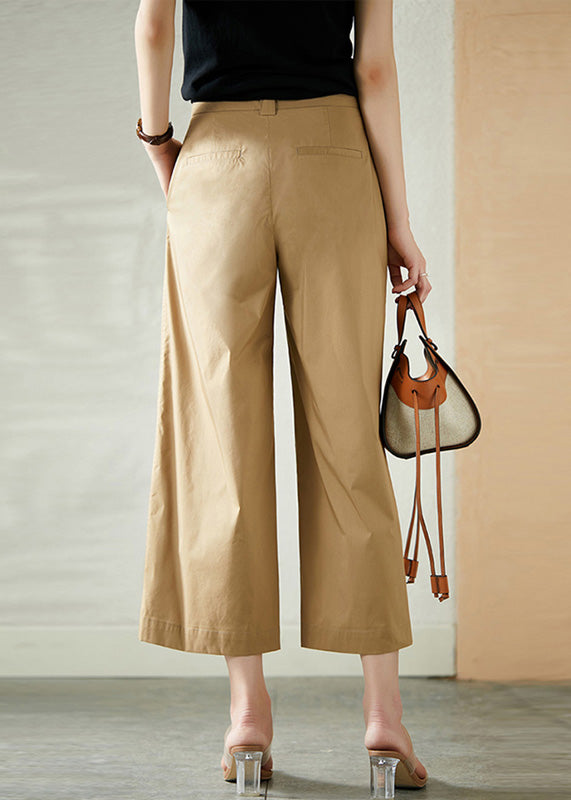 Khaki High Waist Button Crop Pants Summer Ly1736