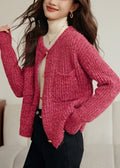 Rose O Neck Button Pockets Cotton Knit Coat Spring Tf006