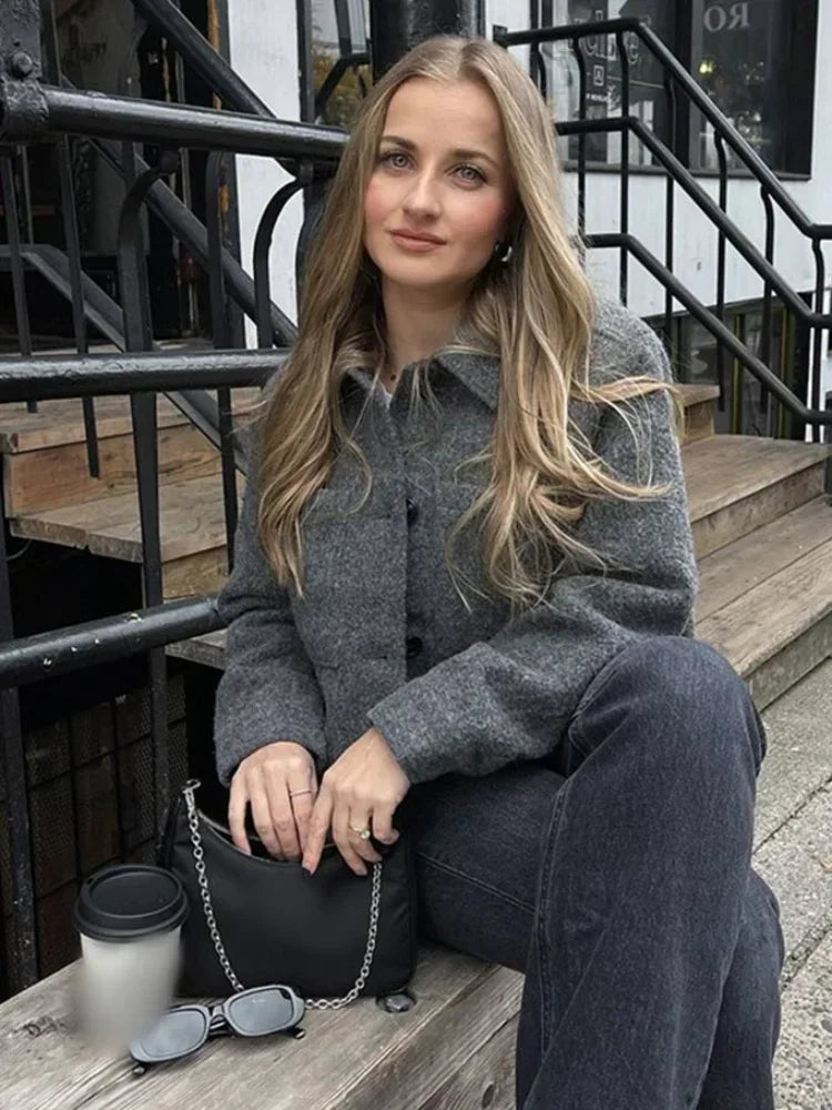 Single Lapel Long Cropped Warm Autumn Winter Coat