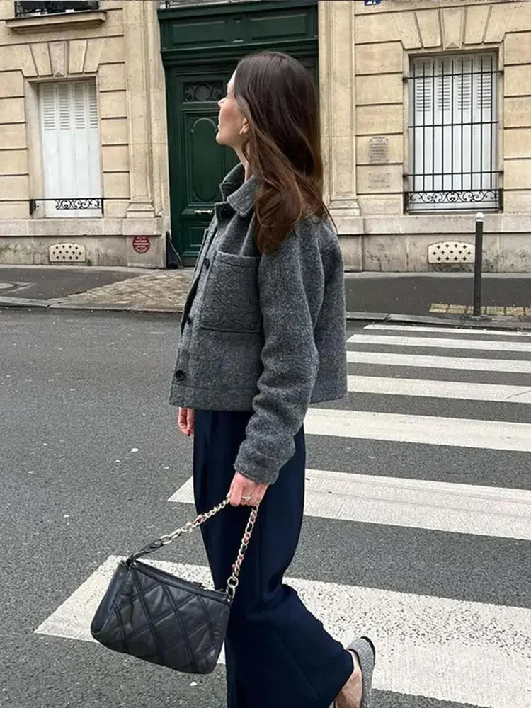 Single Lapel Long Cropped Warm Autumn Winter Coat