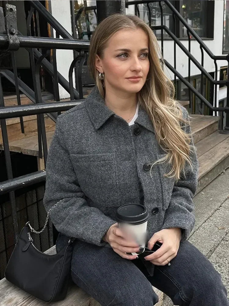 Single Lapel Long Cropped Warm Autumn Winter Coat