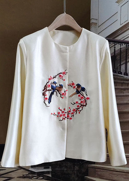 White Embroideried Patchwork Silk Outwear Long Sleeve Ly1064