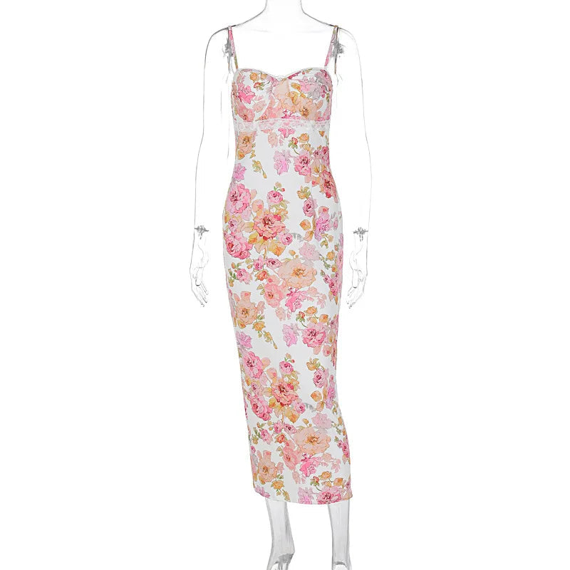 Bodycon Slim-fit Halter Summer Print Traf Fit Midi Dresses